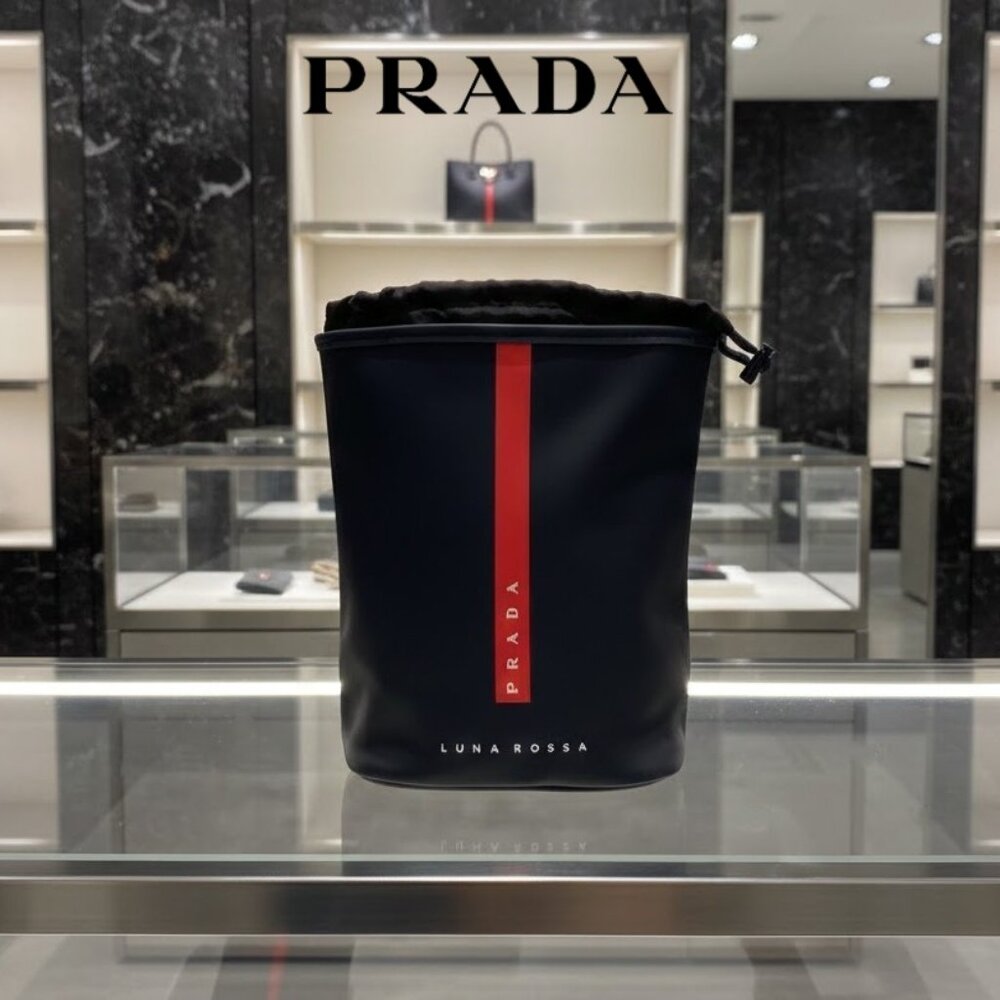 Prada Luna Rossa Black and Red Toiletry Travel Bag Drawstring Cosmetic Pouch